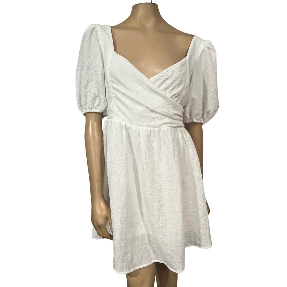 Lulus Little Bit In Love Surplice Puff Sleeve Mini Dress Bridal NWT M